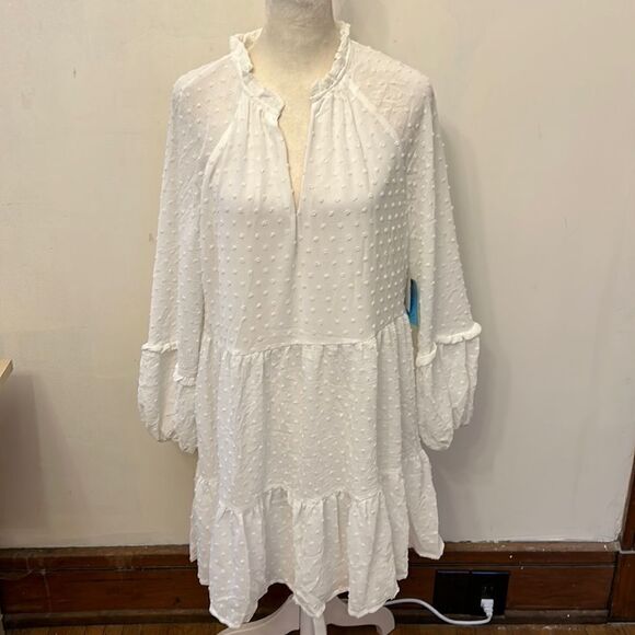 CeCe Dresses & Skirts - CeCe ecru long sleeve tired dress Size S New